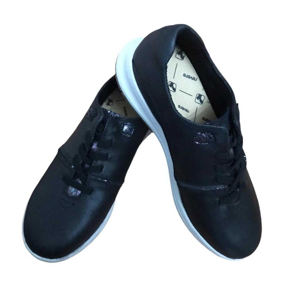 REVERE Women’s Crete Onyx Black Metallic Python Sneakers Shoe